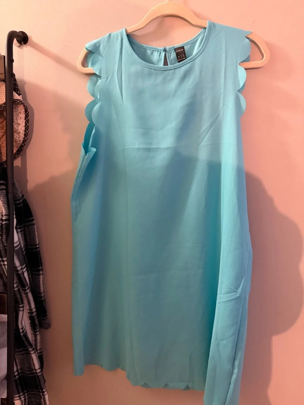 NWOT, XL Women’s SHEIN Scalloped Sleeve Aqua Blue Shell Tunic Dress - Picture 2 of 6